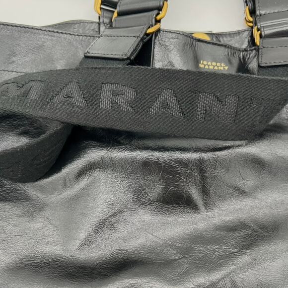 Isabel Marant Wardy Double Handle Leather Tote Bag in Black and Gold - Picture 15 of 16